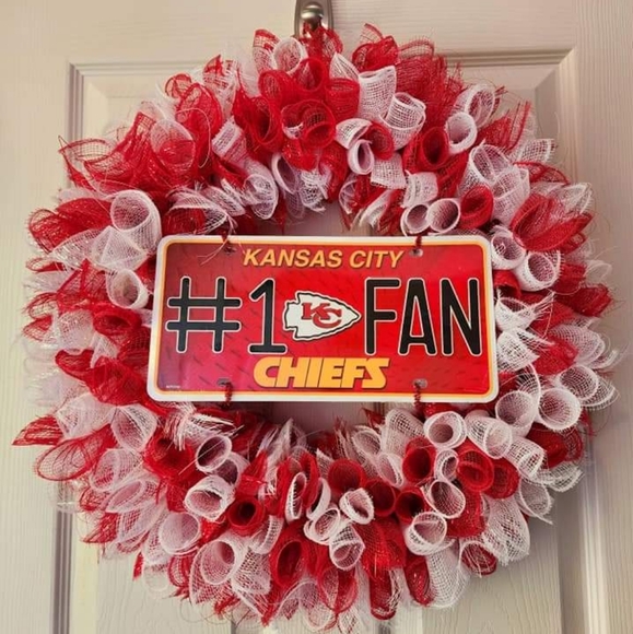 Hand Crafted Other - Kansas City Chiefs 21 inches deco mesh door wreath